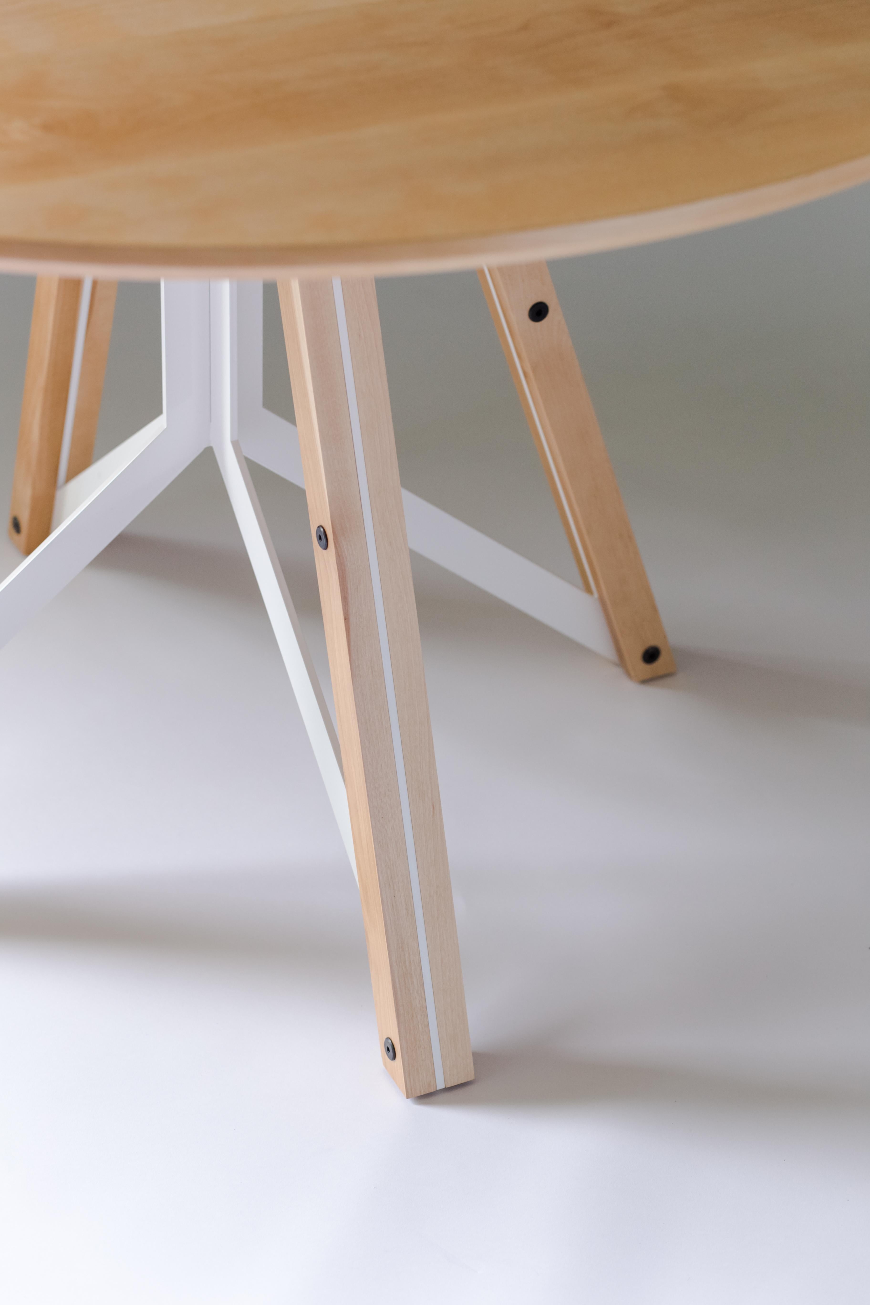 American Trestle, Modern Birch and Powder Coated Steel Round Dining Table