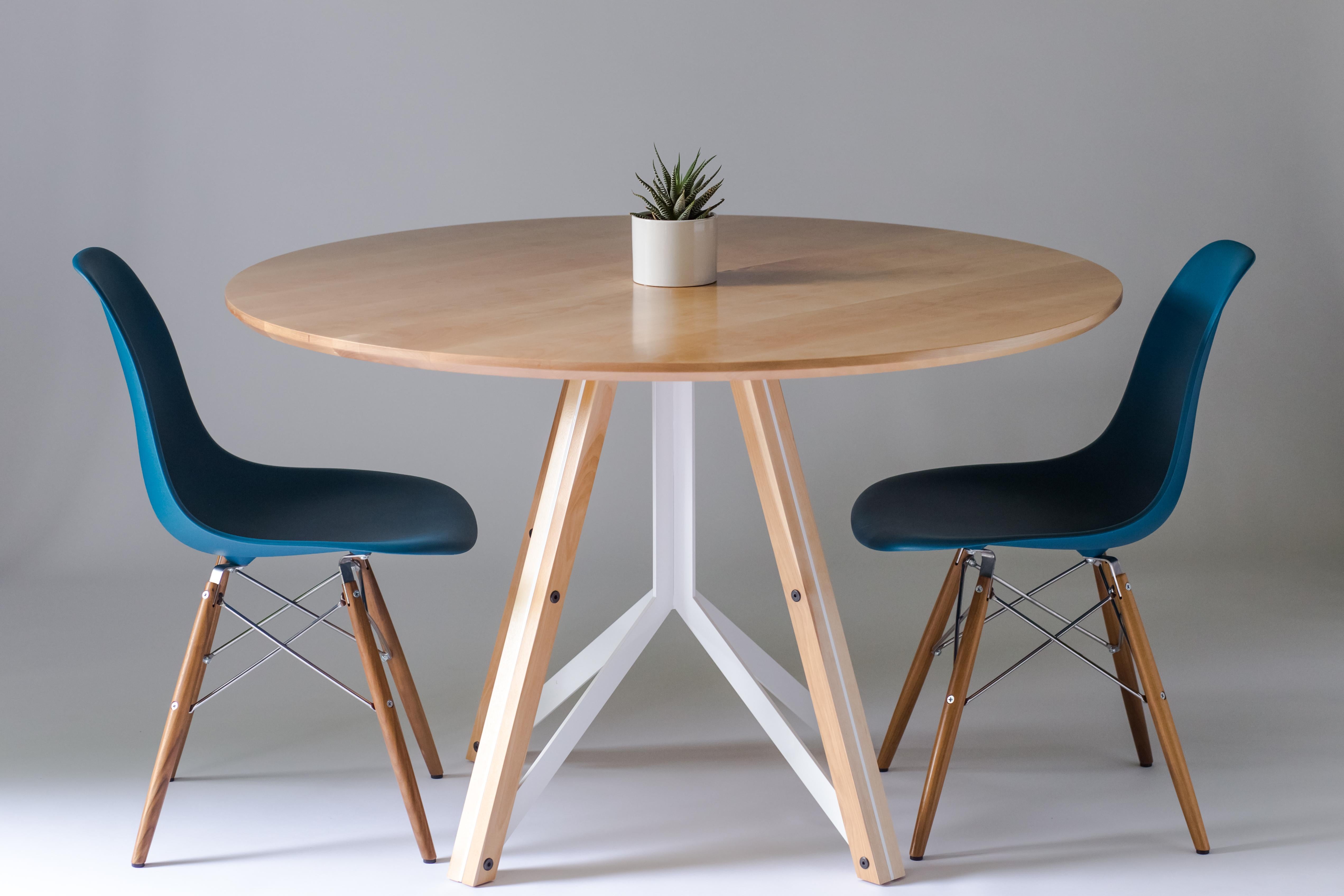 Trestle, Modern Birch and Powder Coated Steel Round Dining Table 1