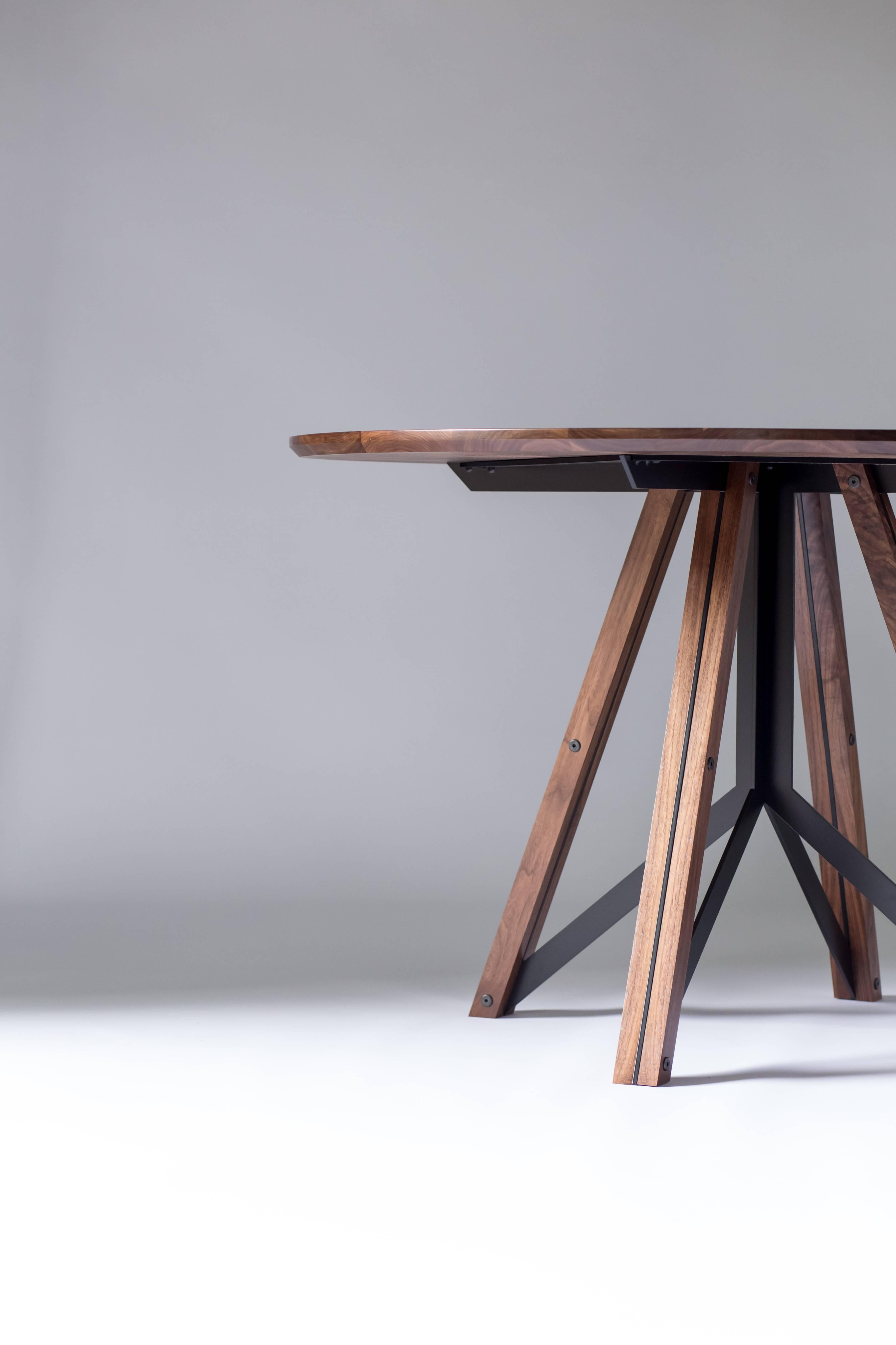 American Trestle, Modern Walnut and Powder Coated Steel Round Dining Table