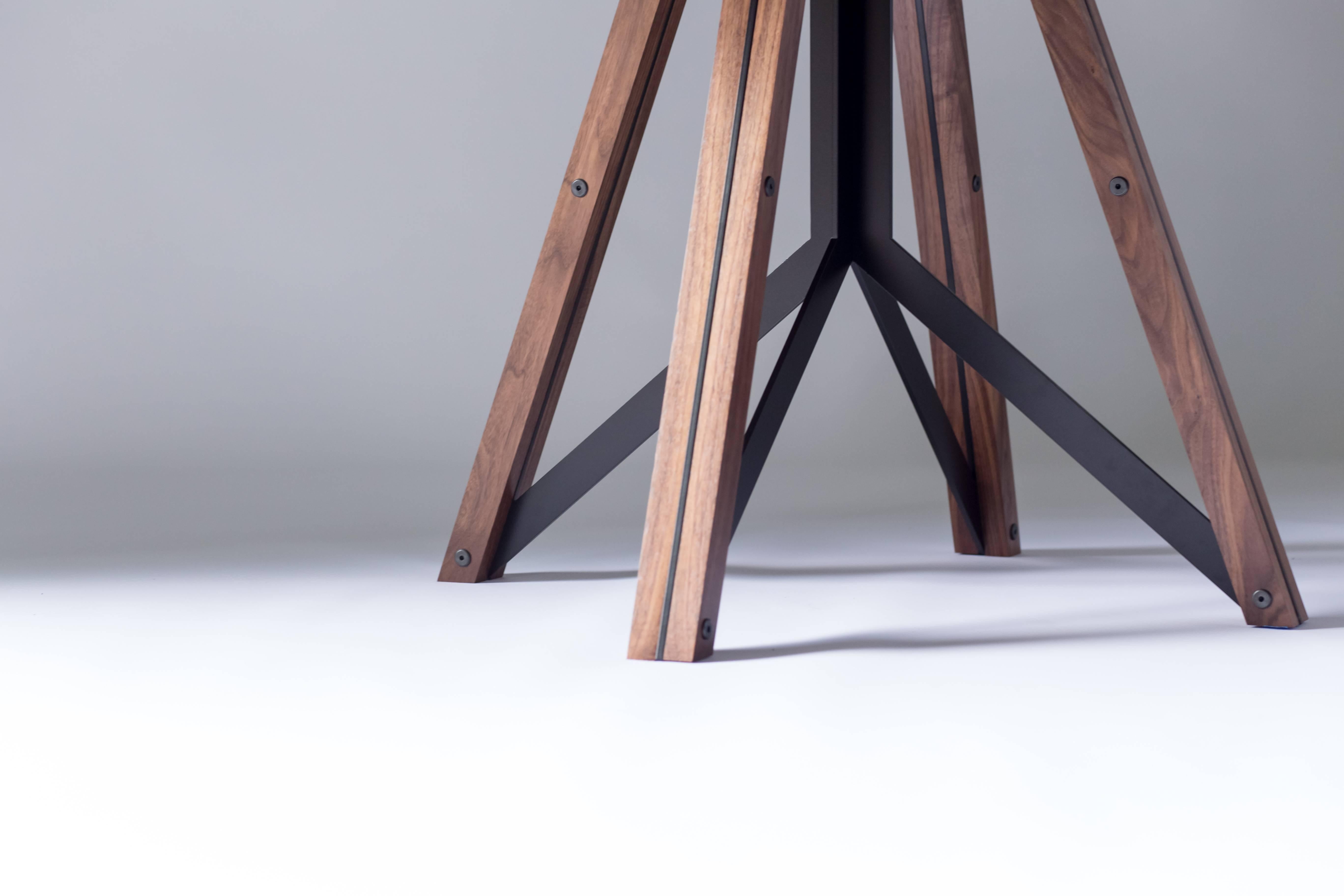 Powder-Coated Trestle, Modern Walnut and Powder Coated Steel Round Dining Table