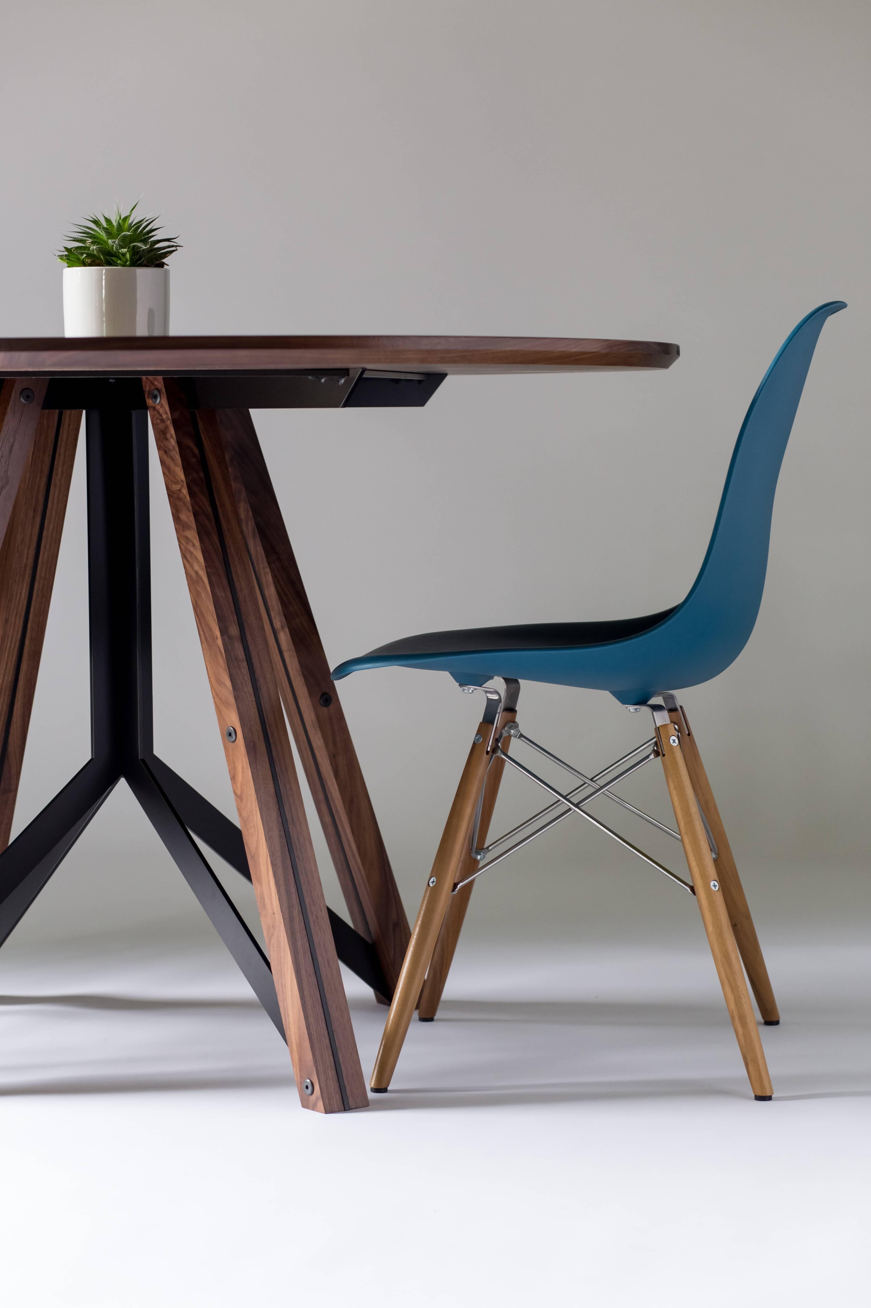 Trestle, Modern Walnut and Powder Coated Steel Round Dining Table 1