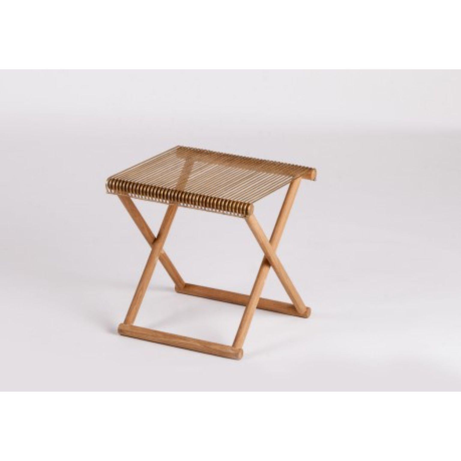 Trestle side table by Mingardo
Dimensions: D 20 x W 10 x H 42.4 cm 
Materials: Nat. Or wengé oak wood structure. Satin nat. Brass/or copper rods top
Weight: 9 kg

Also available in different finishes. 

The tables of Trestle collection are