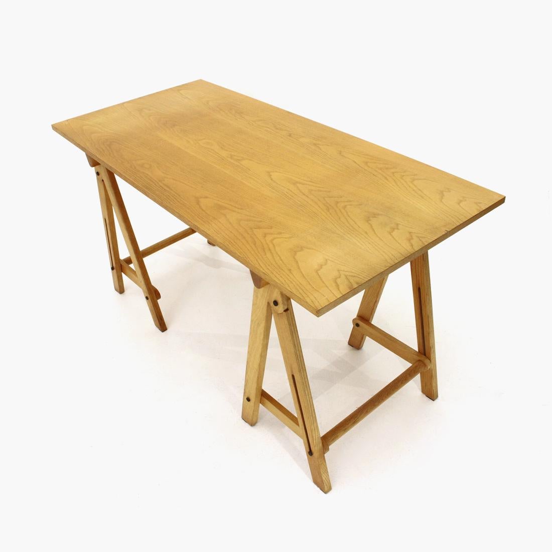 Mid-Century Modern Trestle Table in Wood, 1970s