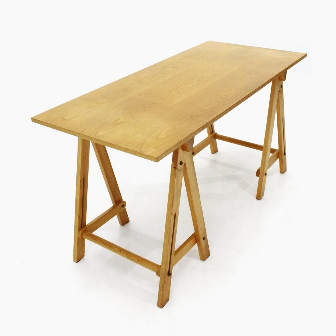 Italian Trestle Table in Wood, 1970s