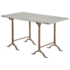 Trestle Table with Iron Base and Stone Top