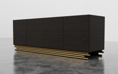 TRESTLES CREDENZA - Modern Ebony Walnut Cabinet with Metallic Lacquer Metal Base
