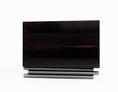 TRESTLES NIGHTSTAND - Modern Ebony Walnut with Silver Metallic Base