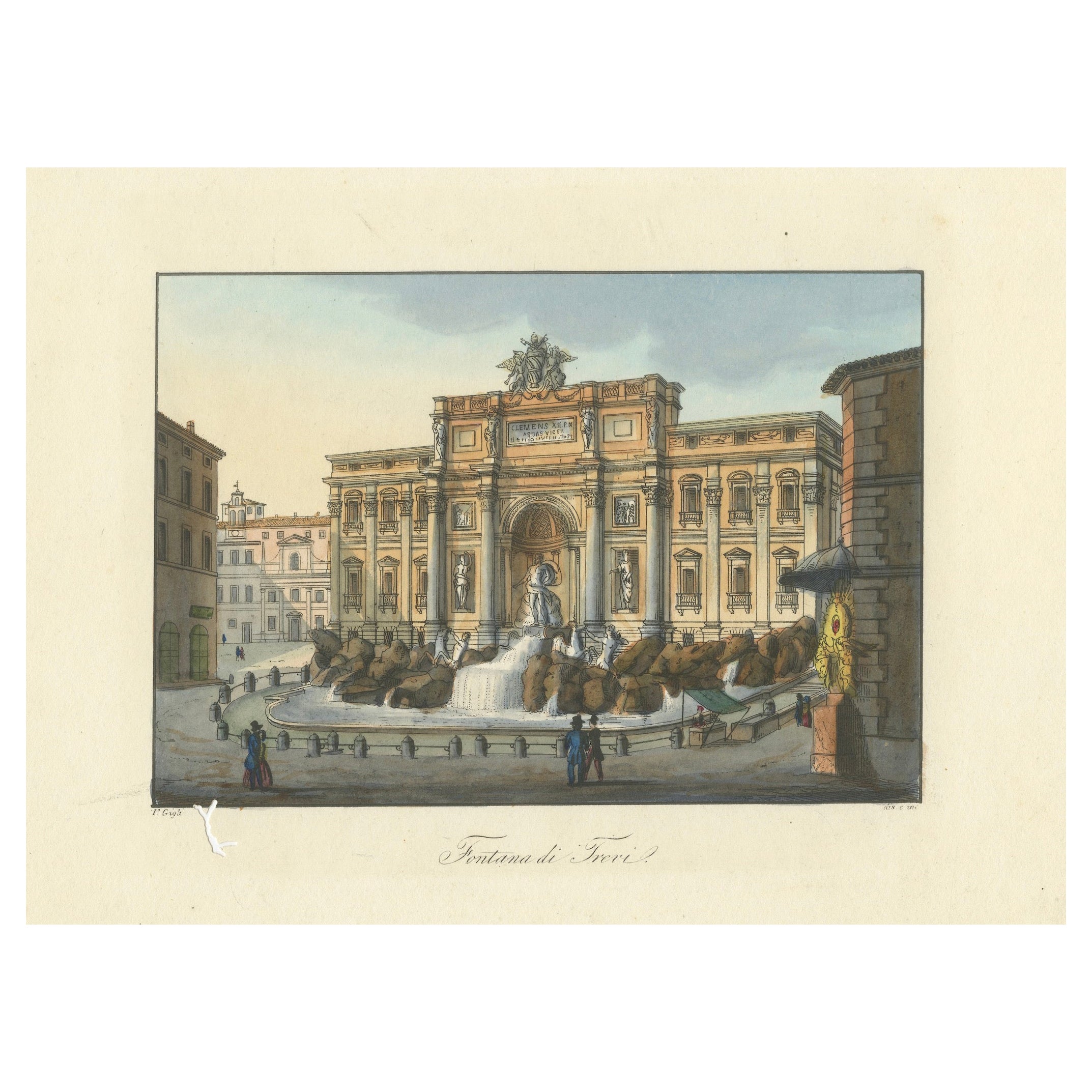 Trevi Fountain Rome – Antique Hand-Coloured Italian View by Gigli (c.1850)