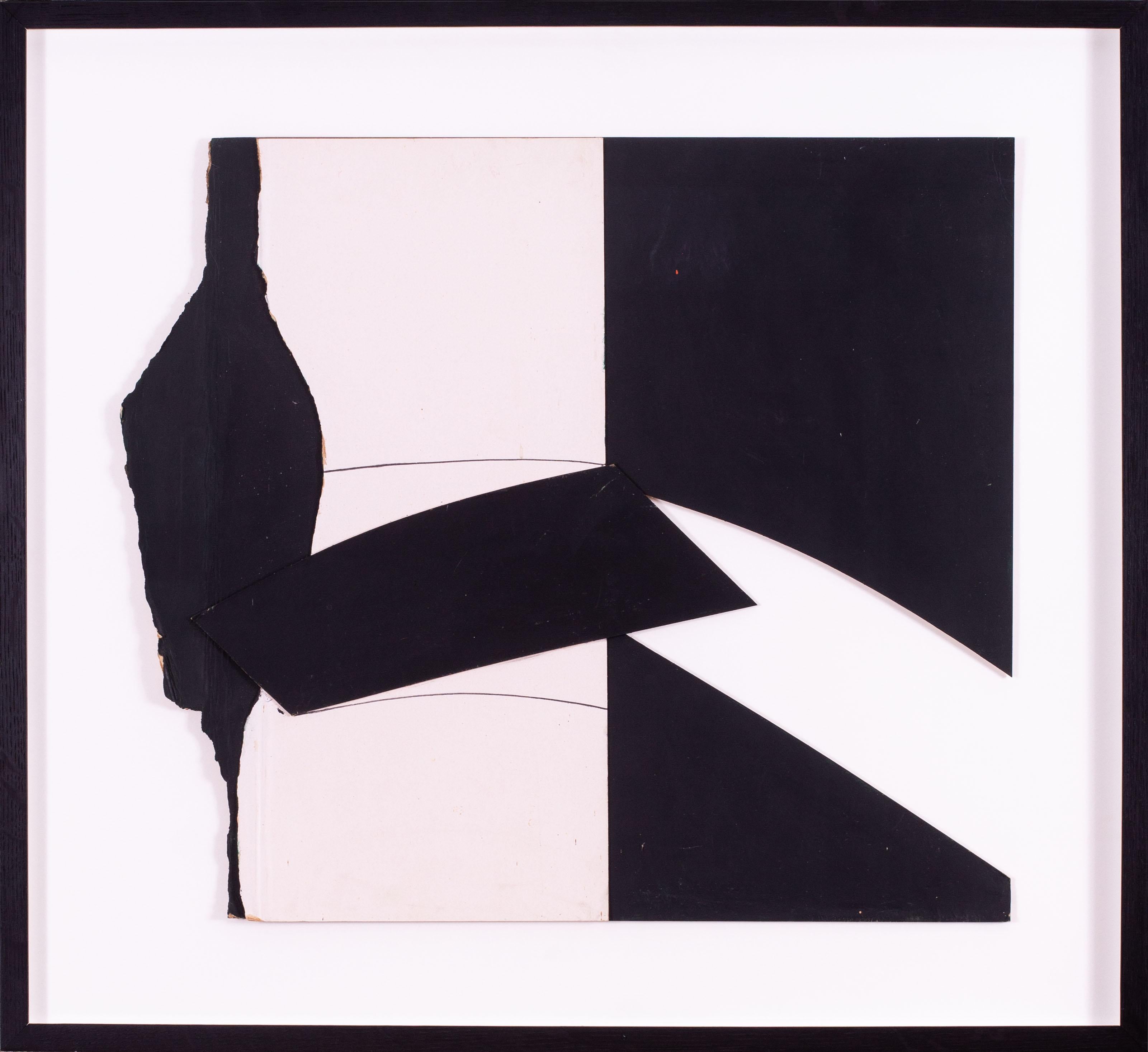 A very striking and stylish 1970s black and white collage work by the prominent St. Ives artist Trevor Bell.

The details of the work are as followS:

TREVOR BELL (BRITISH, 1930-2017)
SLIDE
titled, dated and signed on the reverse 'SLIDE' / 1970 /