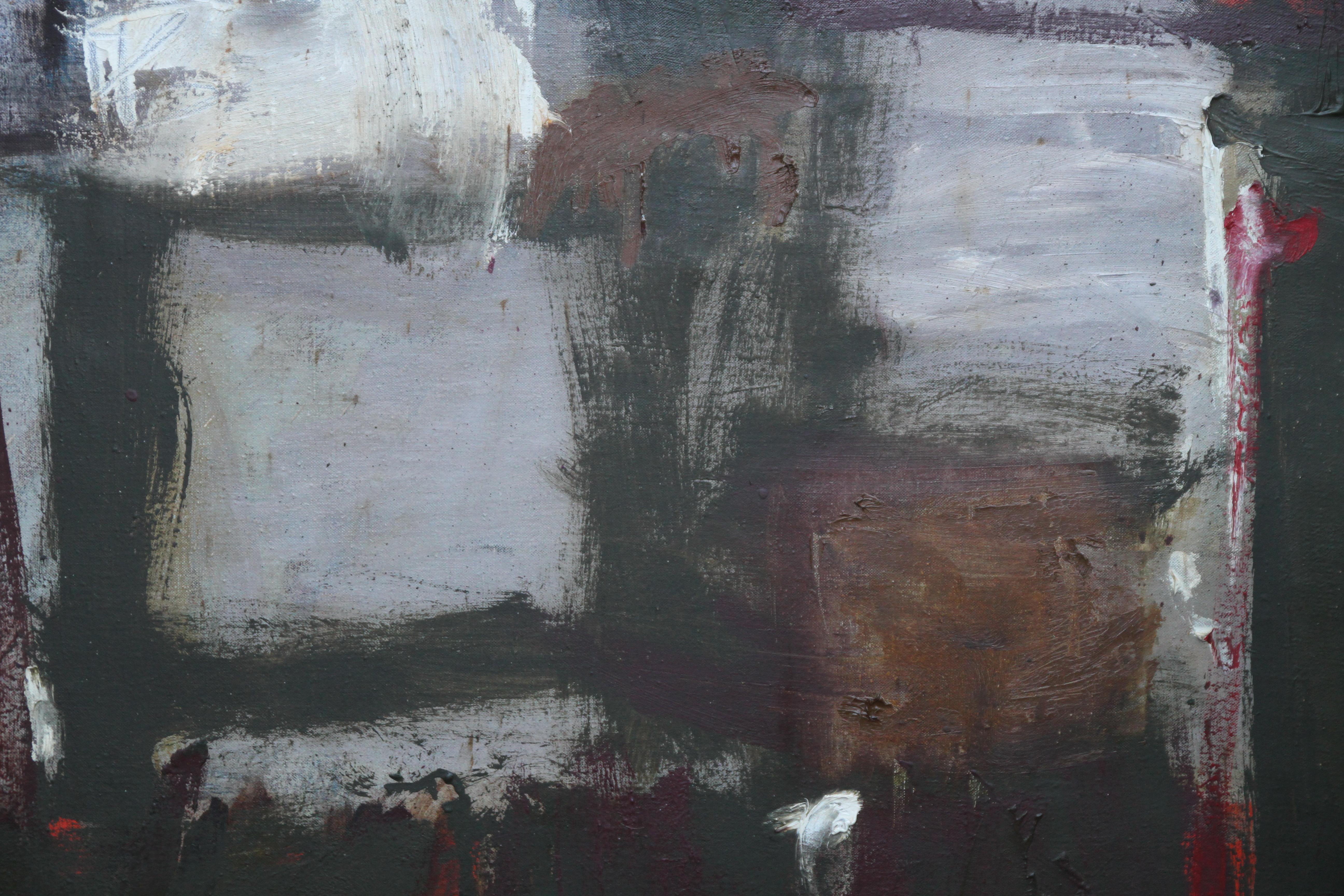 Très grande huile sur toile d'expressionnisme abstrait britannique de Trevor Bell, le dernier des modernistes de St Ives. Intitulée December in Anticoli et peinte en 1959 après la visite de Mark Rothko à St Ives, elle présente une ressemblance et