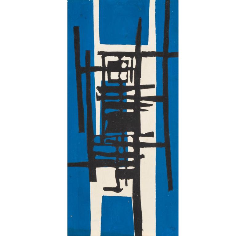 Composizione costiera, pittura a guazzo e inchiostro, di Trevor Bell, 1955

Informazioni aggiuntive:
Mezzo: Guazzo e inchiostro
18.5 x 9 cm
7 1/4 x 3 1/2 in

Trevor Bell era un pittore astratto del gruppo di St. Ives. 

Nato a Leeds nel 1930, studiò