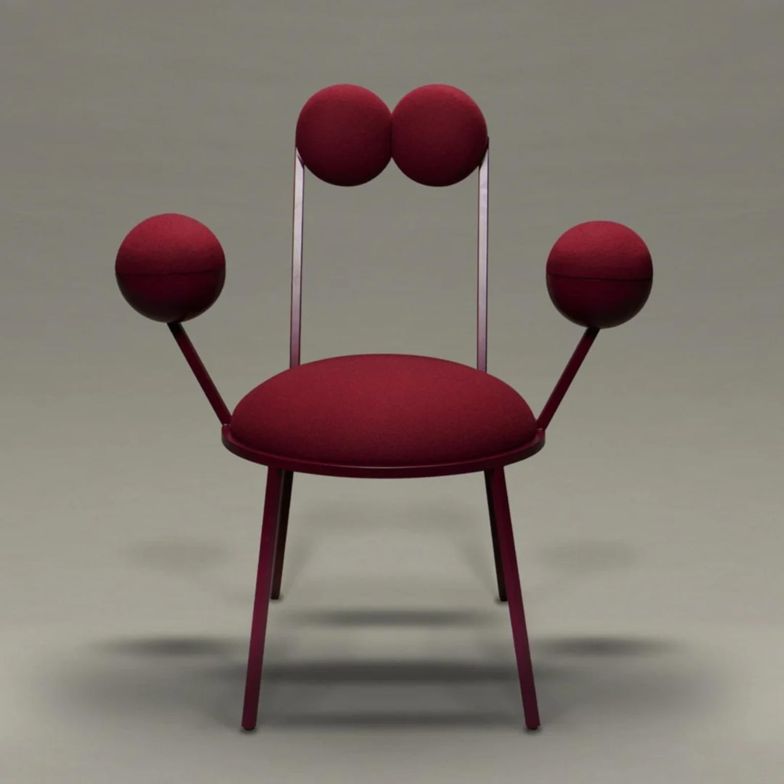 Trevor Burgundy Wool Dining Chair With Armrests by Bohinc Studio
Dimensions: D 60 x W 75 x H 85 cm. 
Materials: powder-coated steel, foam, and wool.

Available in different color options. Please contact us. 

Trevor dining chair makes a perfect