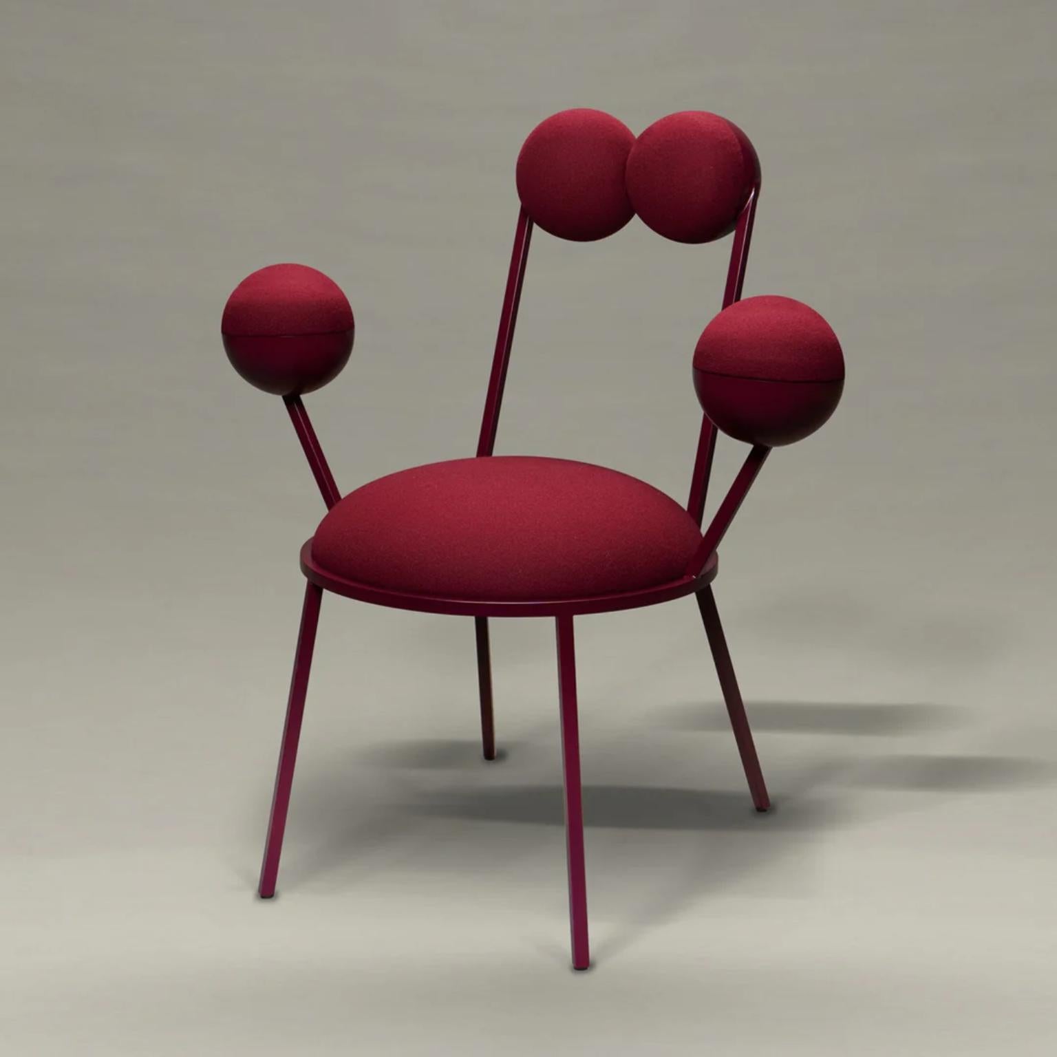Trevor Burgundy Wool Dining Chair With Armrests by Bohinc Studio In New Condition In Geneve, CH