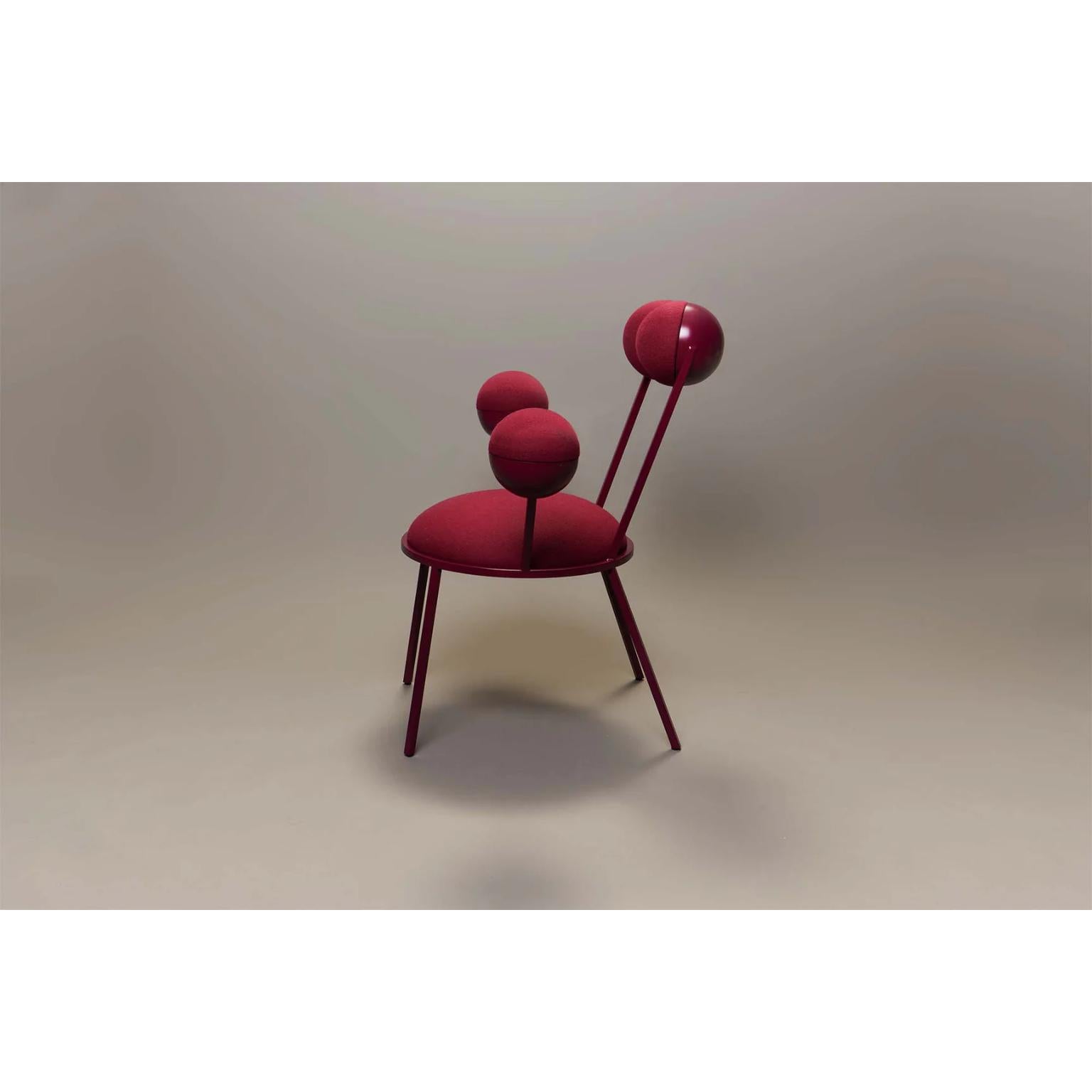 Contemporary Trevor Burgundy Wool Dining Chair With Armrests by Bohinc Studio