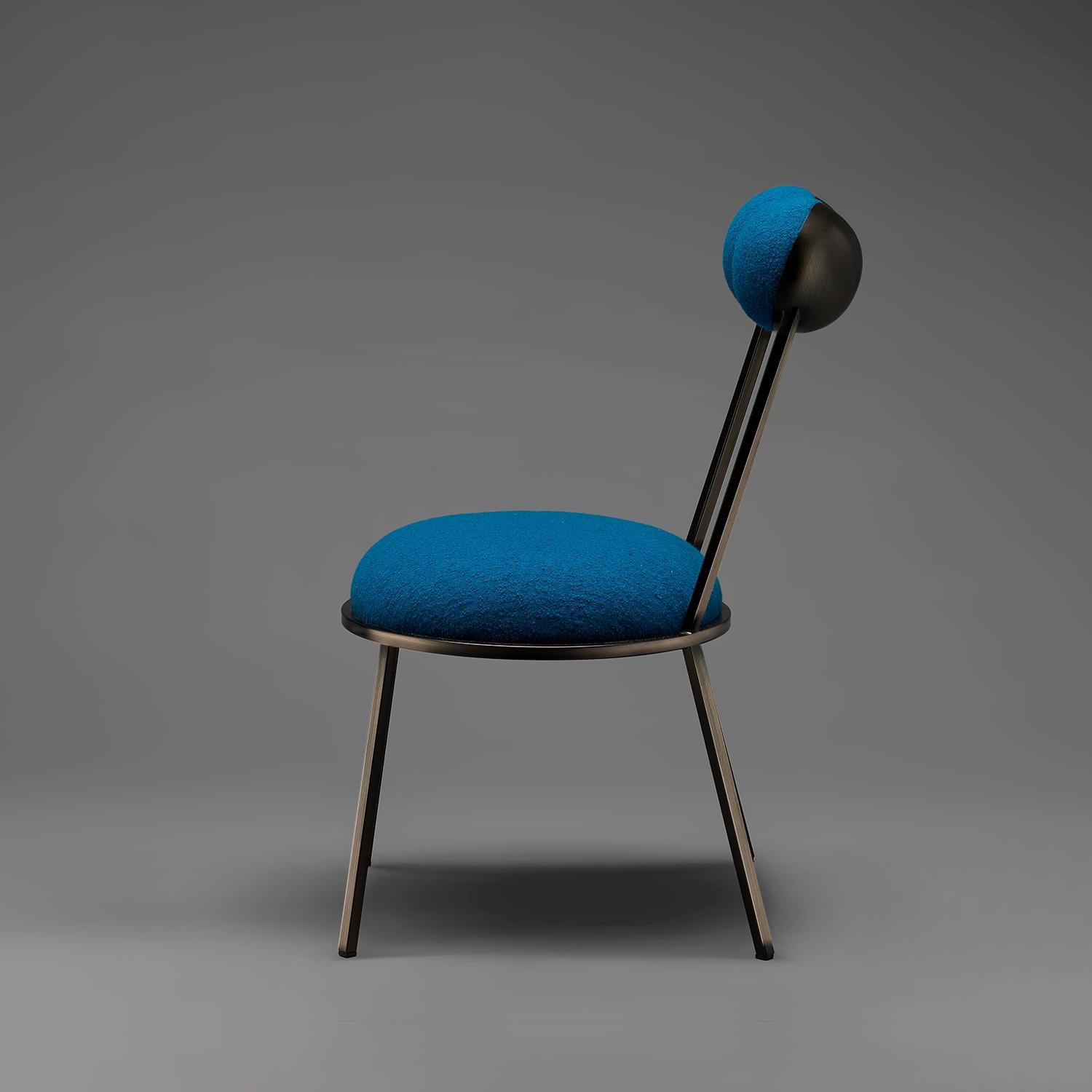 Modern Trevor Chair Bronze Color Frame in Blue bouclé Wool by Lara Bohinc in Stock For Sale