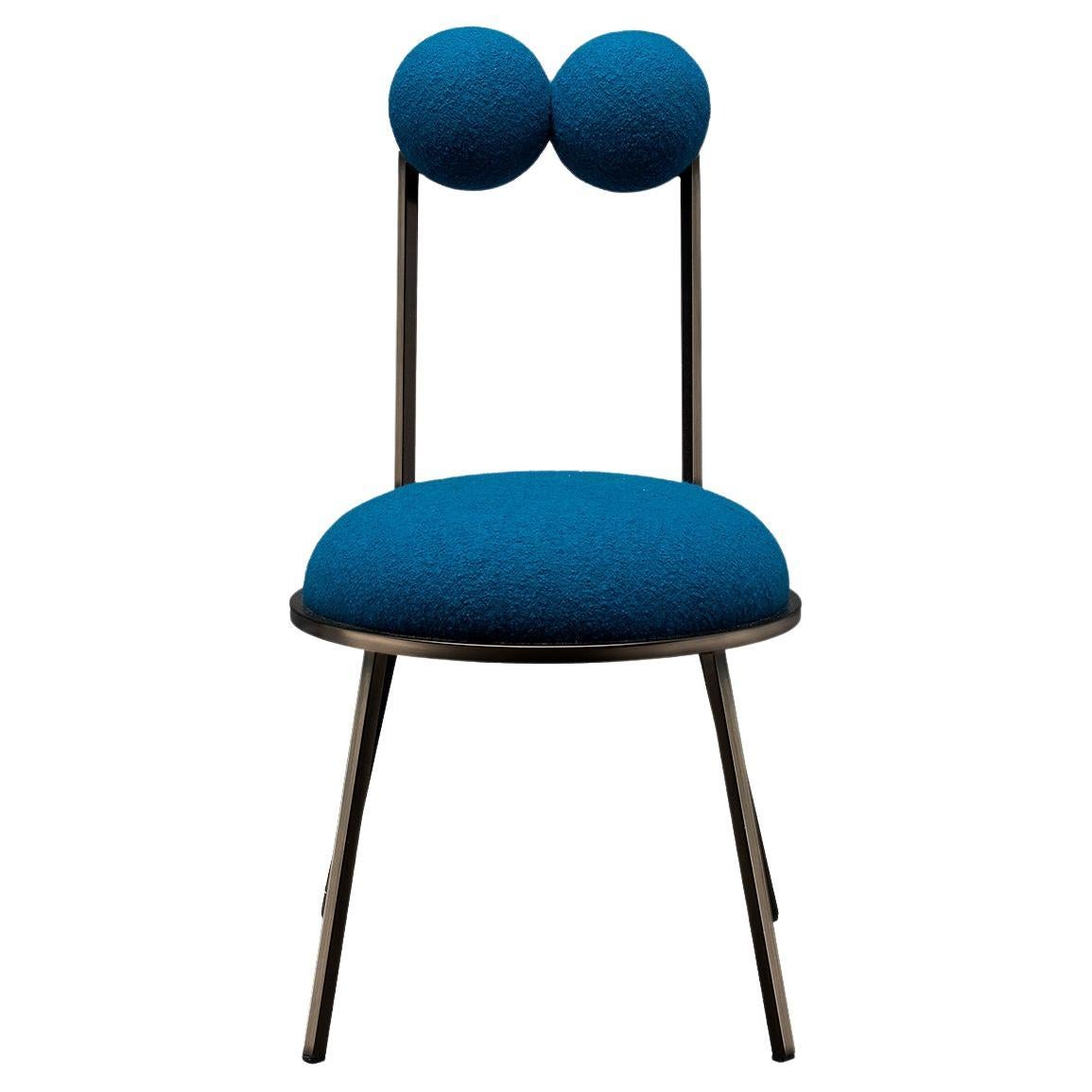 Trevor Chair Bronze Color Frame in Blue bouclé Wool by Lara Bohinc in Stock