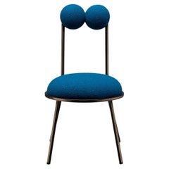Trevor Chair Bronze Color Frame in Blue bouclé Wool by Lara Bohinc in Stock