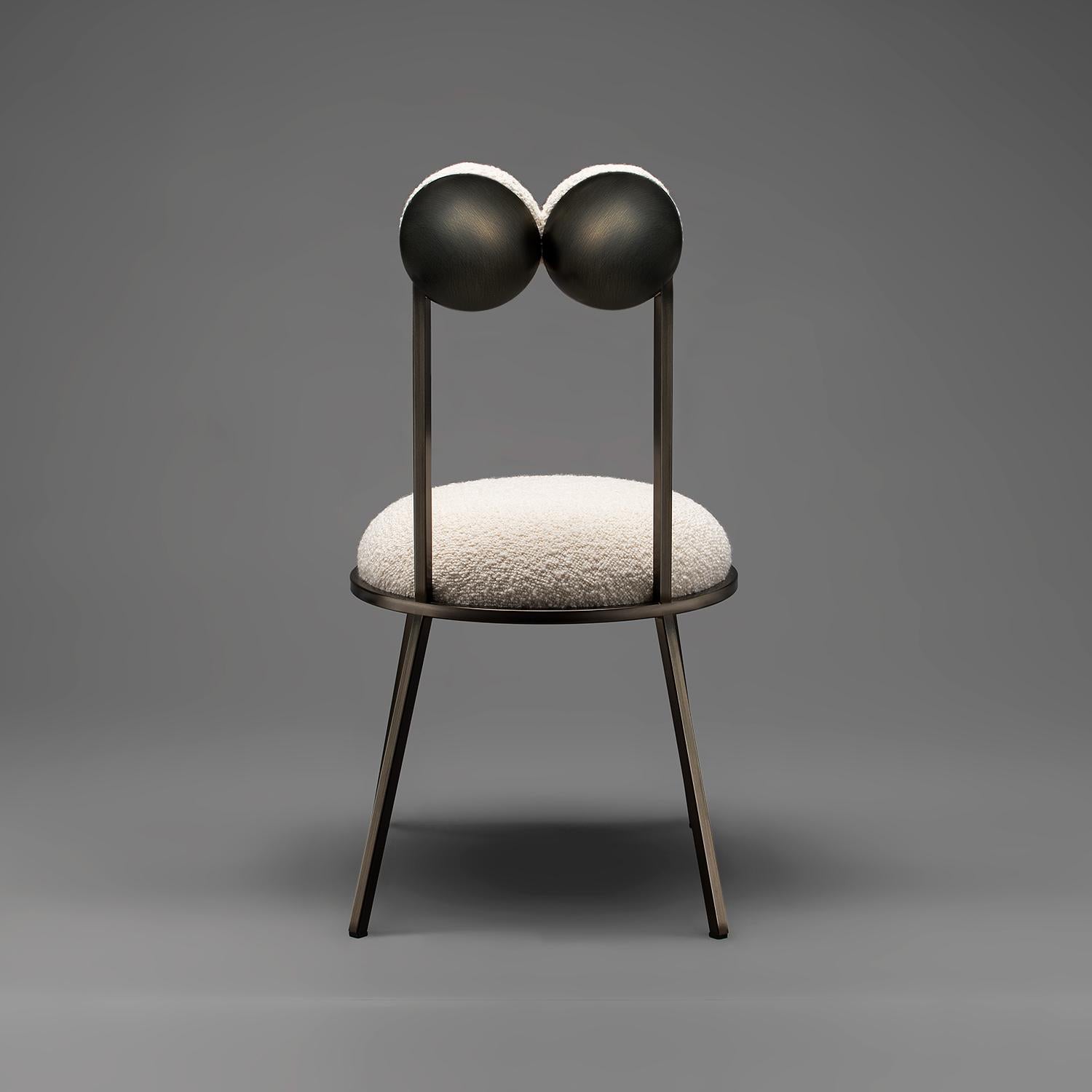 Powder-Coated Trevor Chair Bronze Colour Frame in Cream Boucle by Lara Bohinc in Stock For Sale