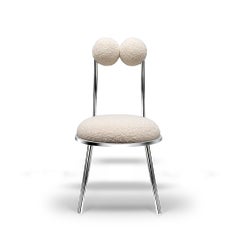 Trevor Chair, Chrome Finish Steel Frame in Cream Boucle by Lara Bohinc in Stock
