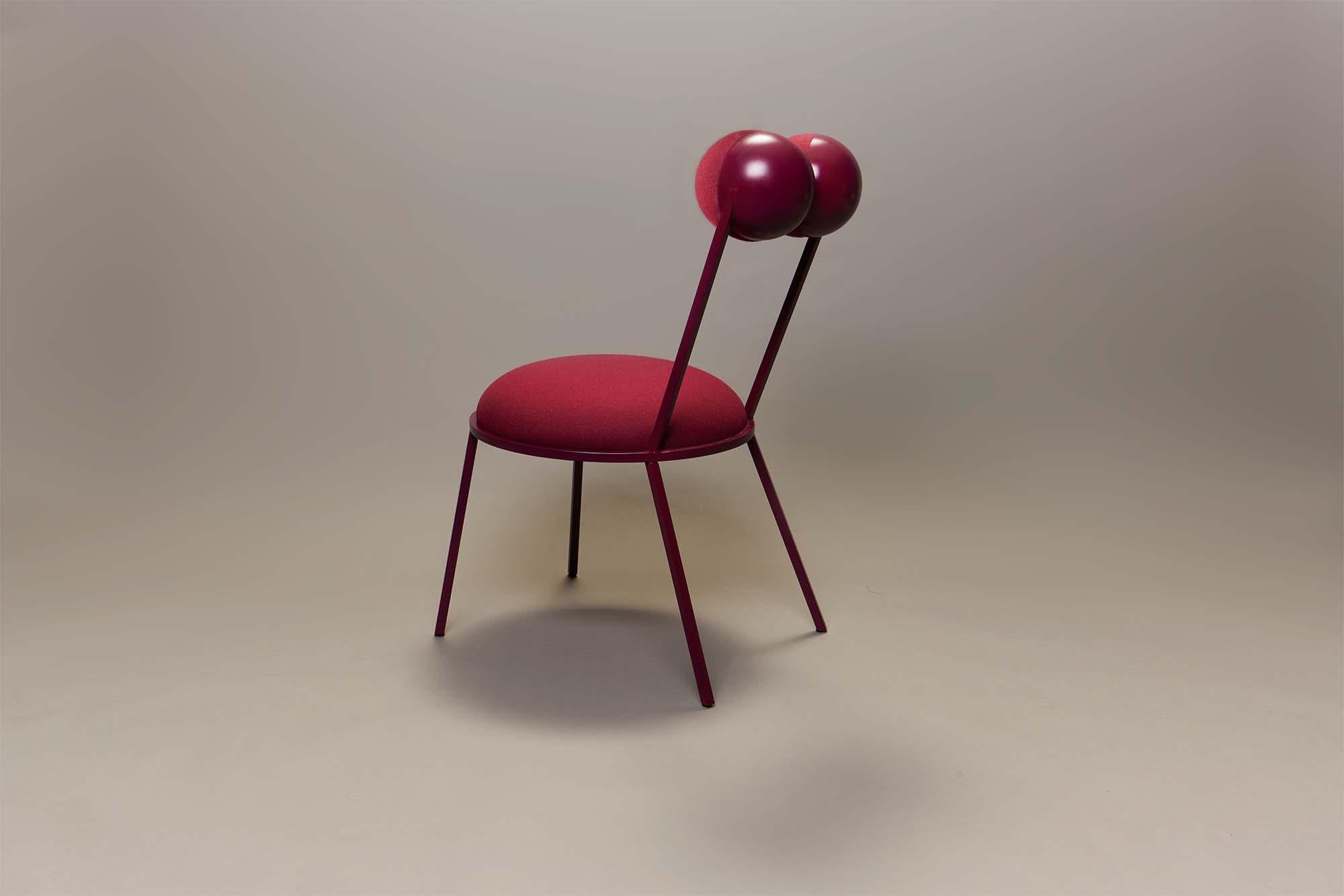 Modern Trevor Chair Dark Red Frame and Wool by Lara Bohinc For Sale