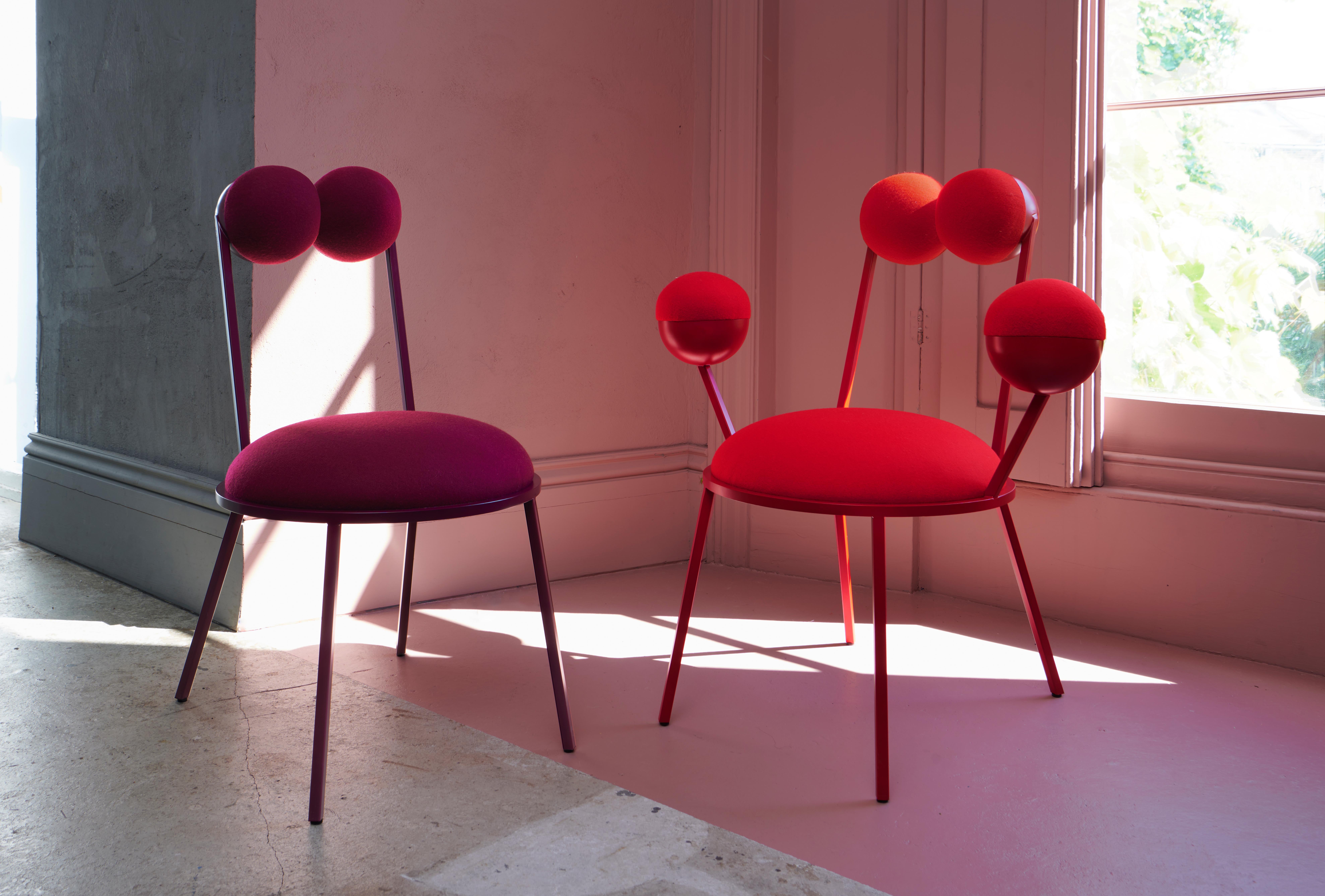 Powder-Coated Trevor Chair Dark Red Frame and Wool by Lara Bohinc For Sale