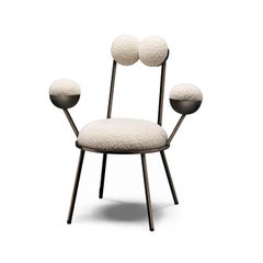 Trevor Dining Chair with Armrests,  Modern, Bronze Colour Frame Cream Bouclé