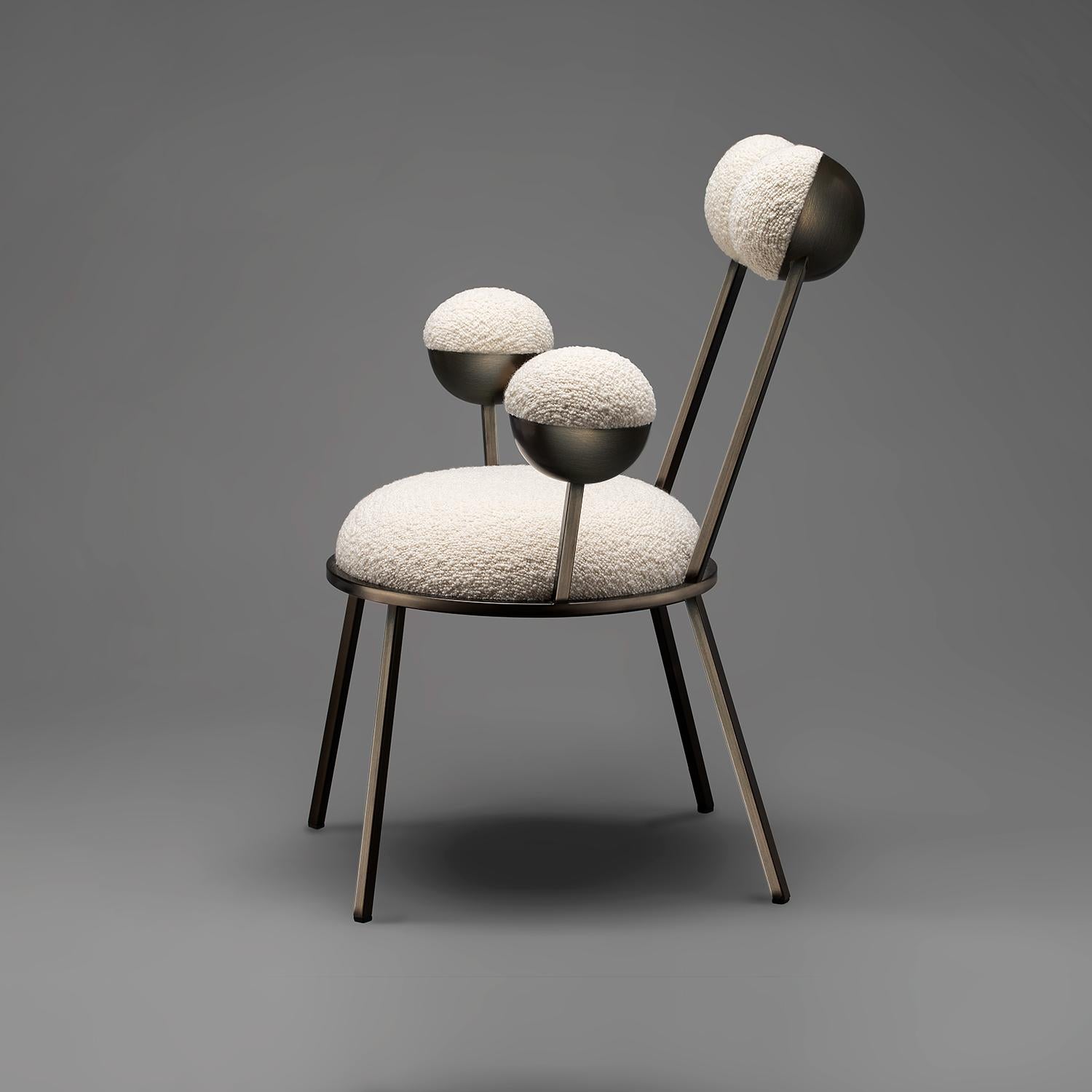 Modern Trevor Chair with Armrests Bronze Colour Frame in Bouclé by Lara Bohinc For Sale