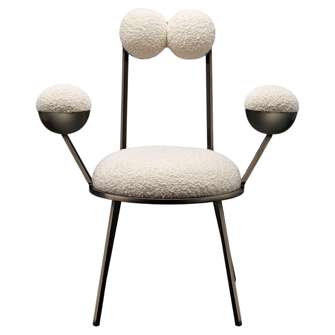 Trevor Chair with Armrests Bronze Colour Frame in Bouclé by Lara Bohinc For Sale