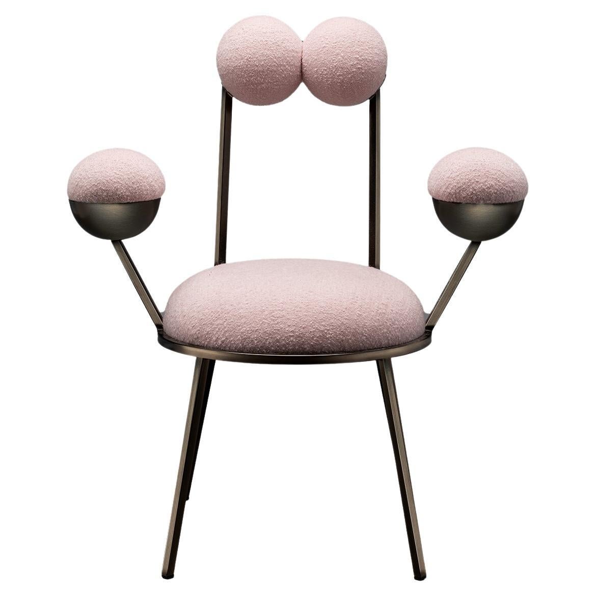 Trevor Chair with Armrests Bronze Colour Frame Pink Bouclé Fabric by Lara Bohinc For Sale