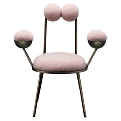 Vintage Trevor Chair with Armrests Bronze Colour Frame Pink Bouclé Fabric by Lara Bohinc