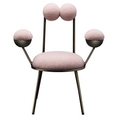 Trevor Dining Chair with Armrests, Modern, Bronze Frame Pink Boucle, in stock
