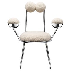 Trevor Chair with Armrests Chrome Finish Steel Frame in Bouclé by Lara Bohinc