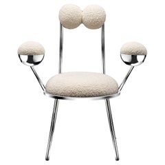 Trevor Chair with Armrests Chrome Finish Steel Frame in Bouclé by Lara Bohinc