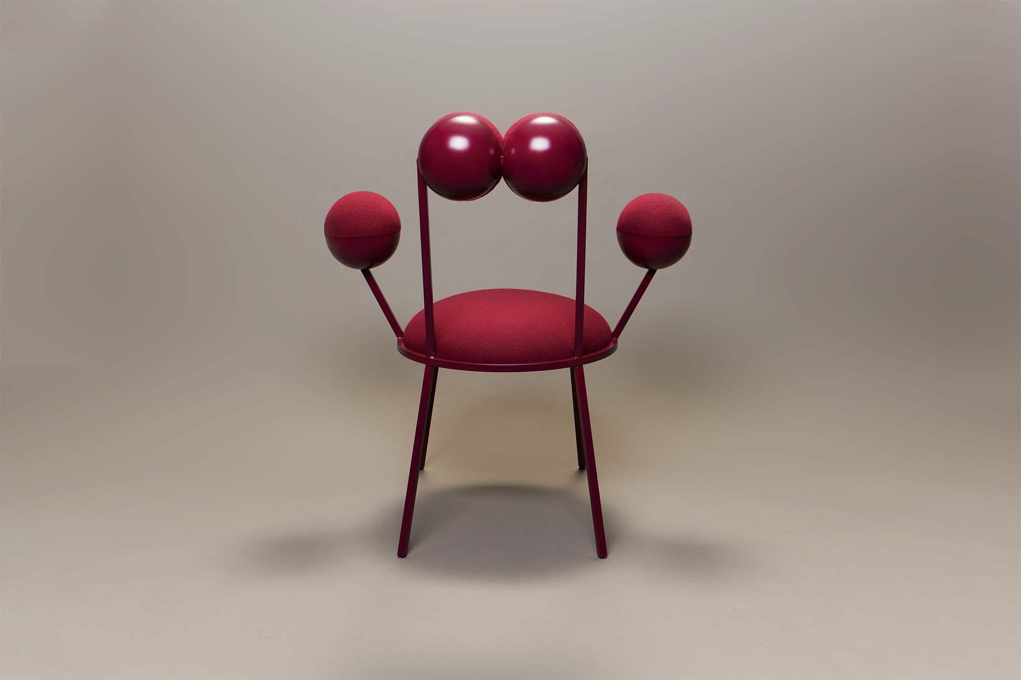 Powder-Coated Trevor Dining Chair With Armrests Dark Red Frame and Wool by Lara Bohinc For Sale