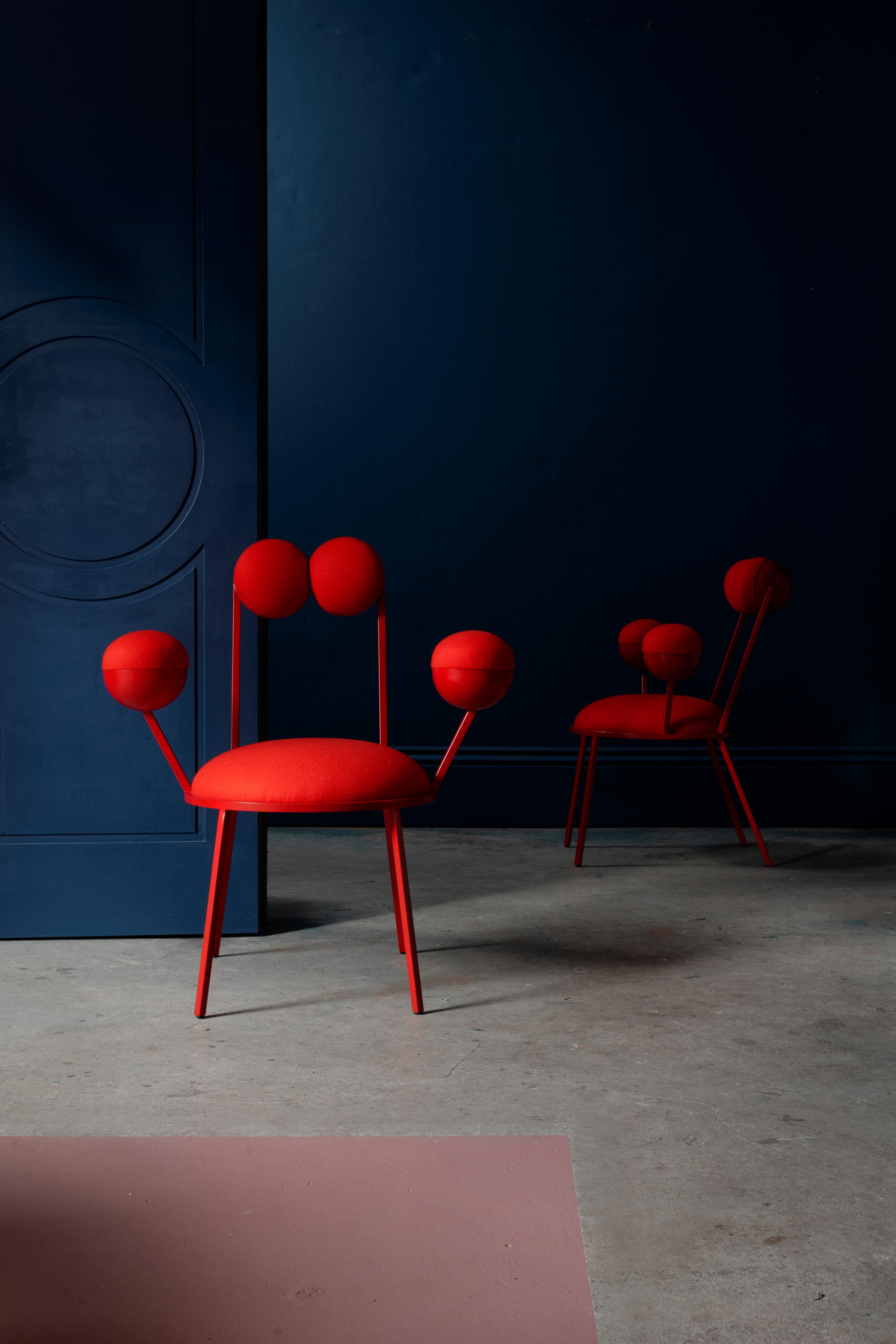 Powder-Coated Trevor Chair with Armrests Red Frame and Wool by Lara Bohinc For Sale