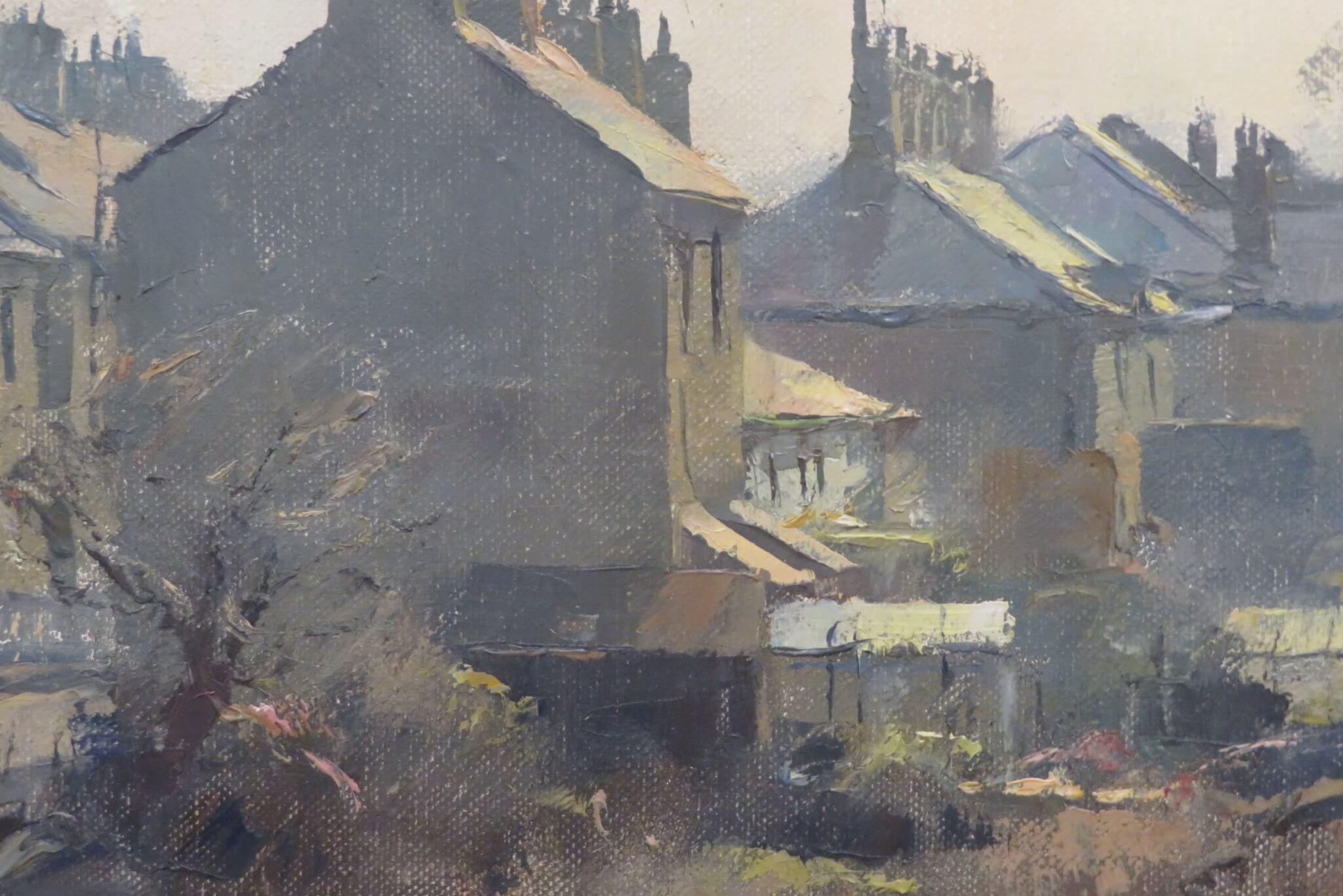ORIGINAL ENGLISH STREET SCENE 1970's oil painting by TREVOR CHAMBERLAIN ROI - Painting by Trevor Chamberlain