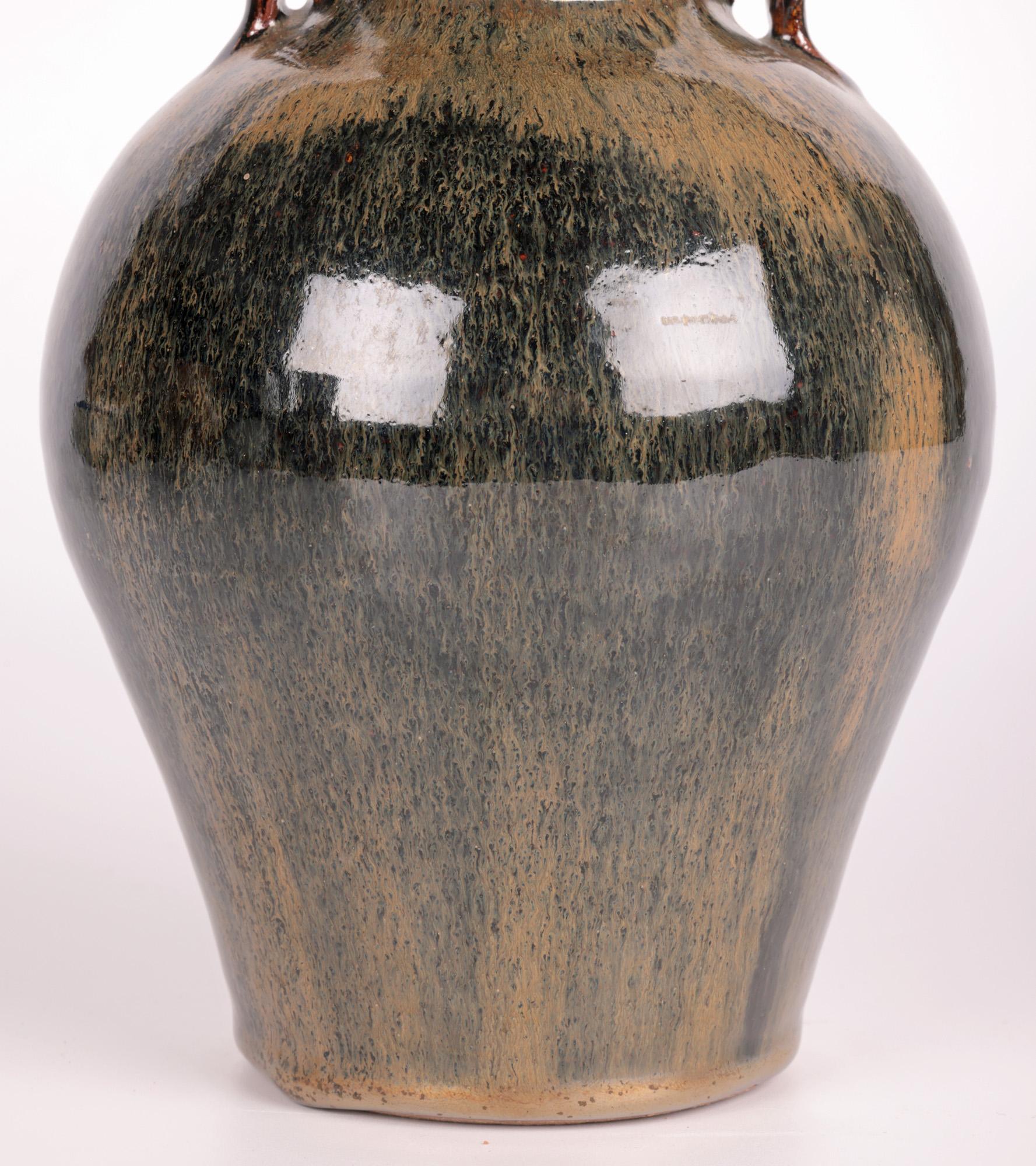 Modern Trevor Corser Leach Pottery Studio Pottery Twin Handled Haresfur Glazed Vase  For Sale