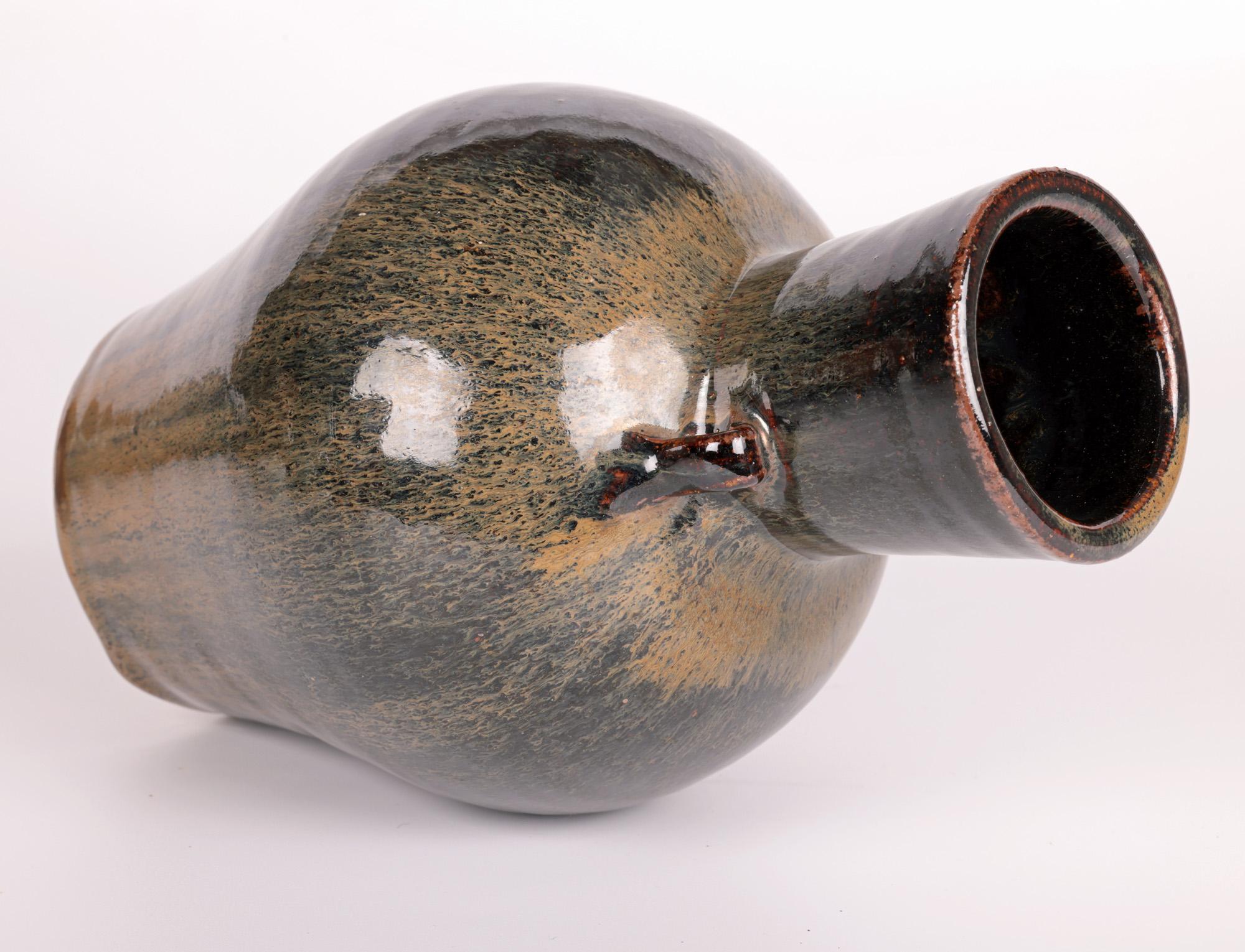 Late 20th Century Trevor Corser Leach Pottery Studio Pottery Twin Handled Haresfur Glazed Vase  For Sale