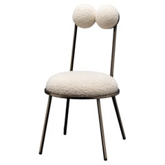 Trevor Dining Chair Modernity, Sculptural, Bronze Frame and Cream bouclé, in Stock