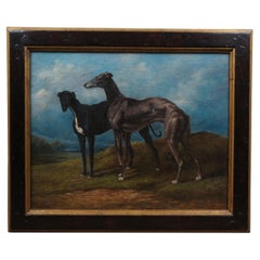 Trevor James Greyhounds in a Landscape, peinture à l'huile d'après Henri D'Ainecy 36"
