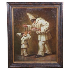 Trevor James Oil Painting Pulcinella Feeding Pasta After Michele Cammarano 36"