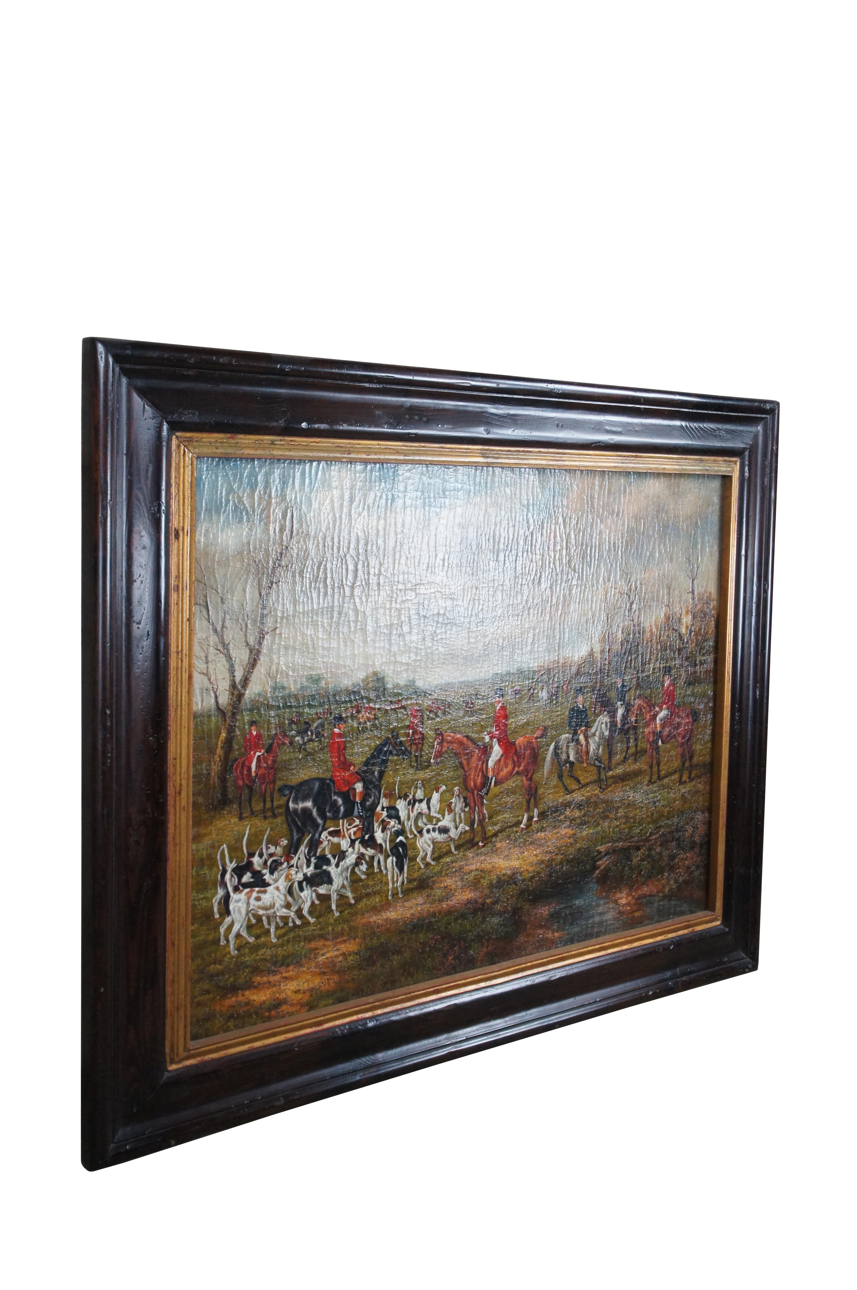 Encuentro de sabuesos de Suffolk Oriental en Chippenham Park con George Mure de Herringswell, M.F.H., y William Rose, Cazador. Pintura de la empresa Trevor James. Enmarcado en un marco de roble oscuro. Lienzo envejecido naturalmente. 

Pintura