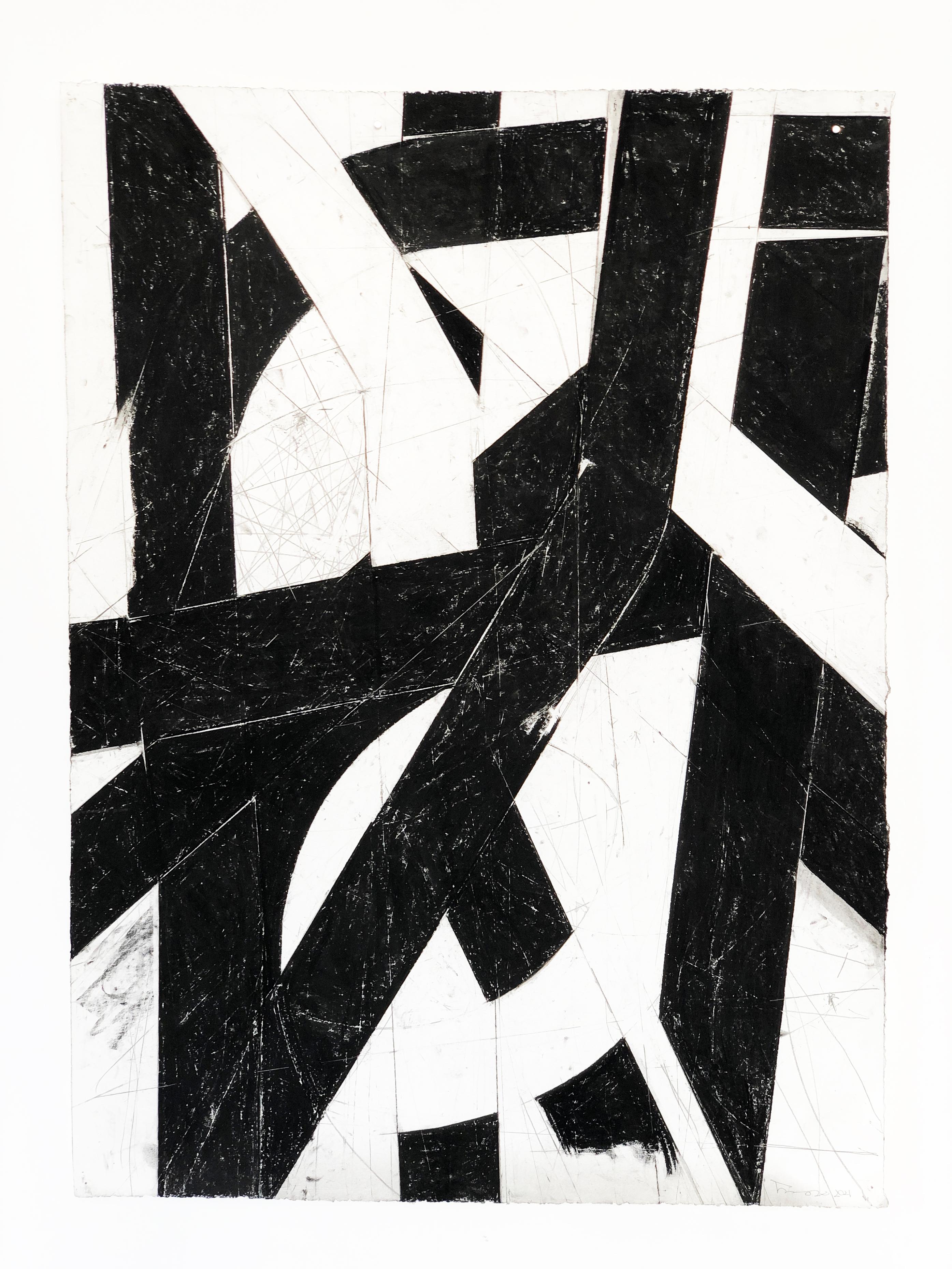Trevor Norris Abstract Painting - “Urban Interstitial Abstraction #17” – Charcoal and Pastel on Paper 