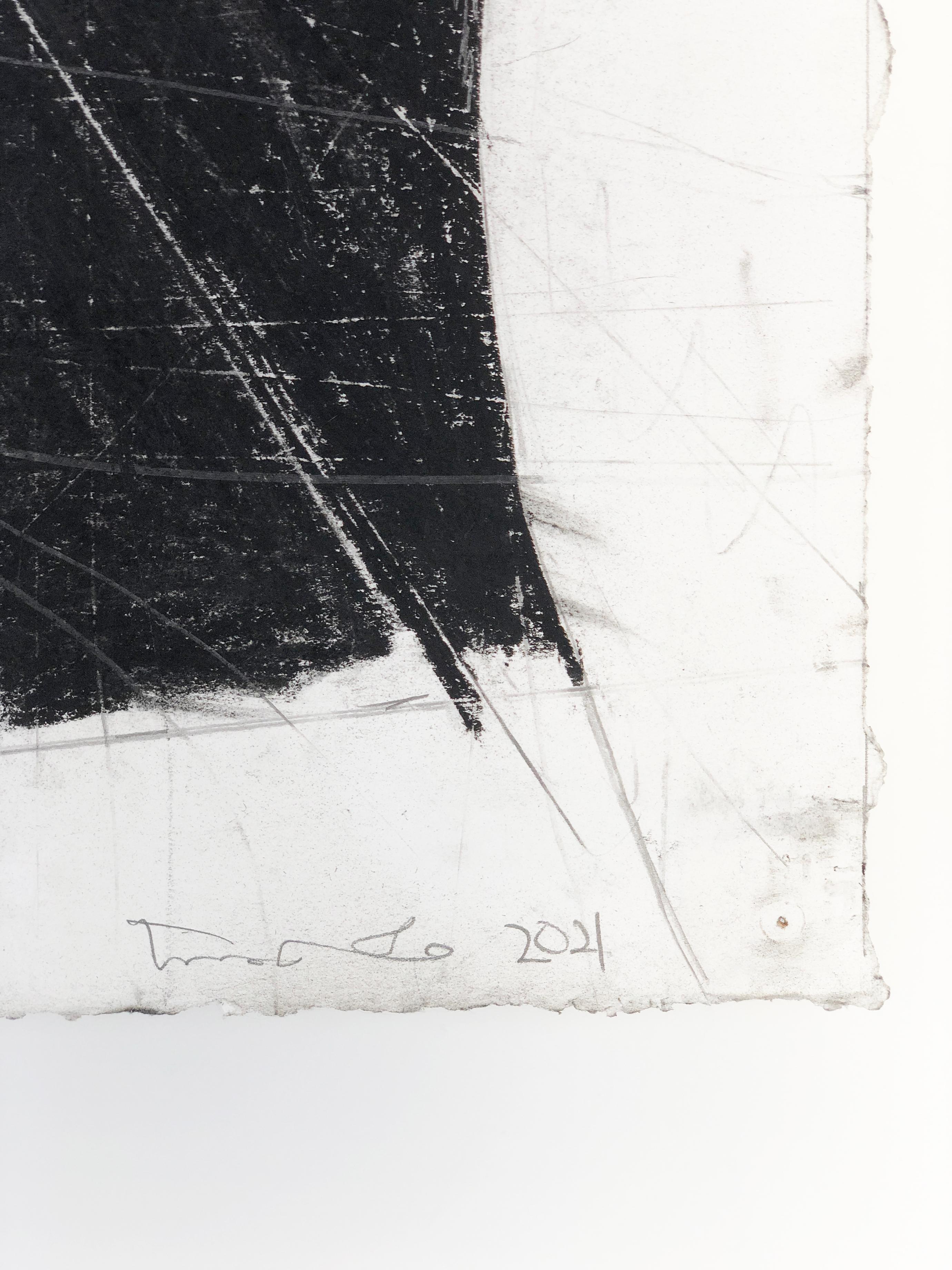 Abstraction interstitielle urbaine #19 - Fusain et pastel sur papier - Gris Abstract Painting par Trevor Norris