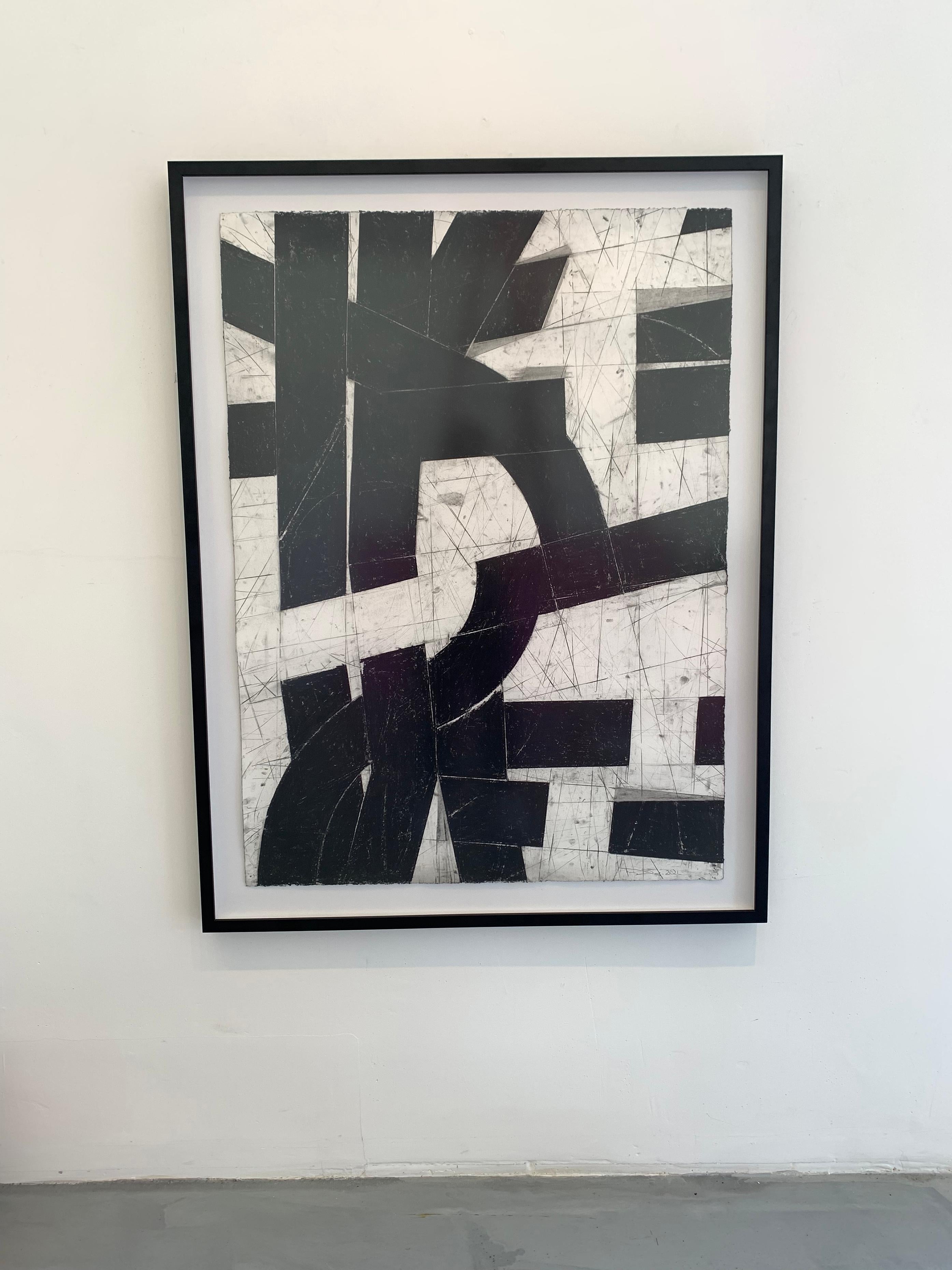 “Urban Interstitial Abstraction #21” – Charcoal and Pastel on Paper - Framed - Painting by Trevor Norris