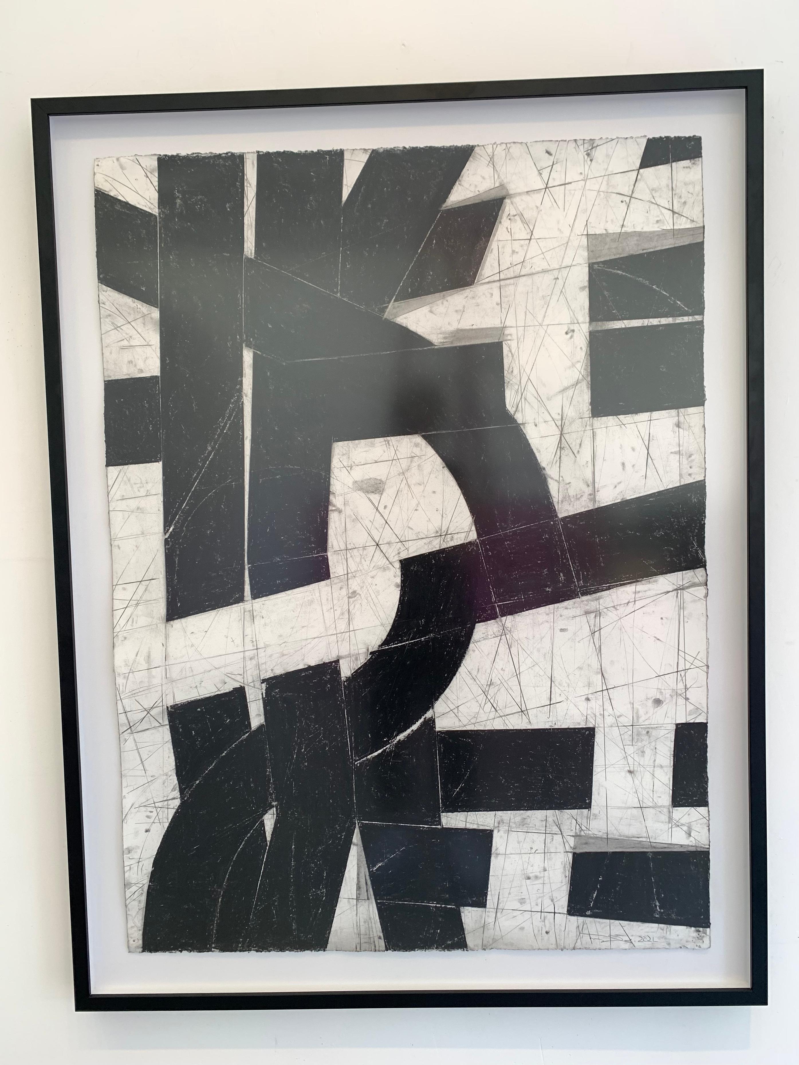 “Urban Interstitial Abstraction #21” – Charcoal and Pastel on Paper - Framed