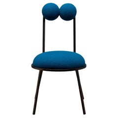 Trevor Petrol Blue Bouclé Dining Chair by Bohinc Studio