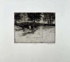 « Bridge », gravure originale de Trevor Southey, paysage anglais, 1985