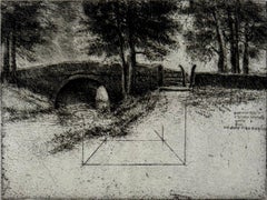 « Bridge », gravure originale de Trevor Southey, paysage anglais, 1985
