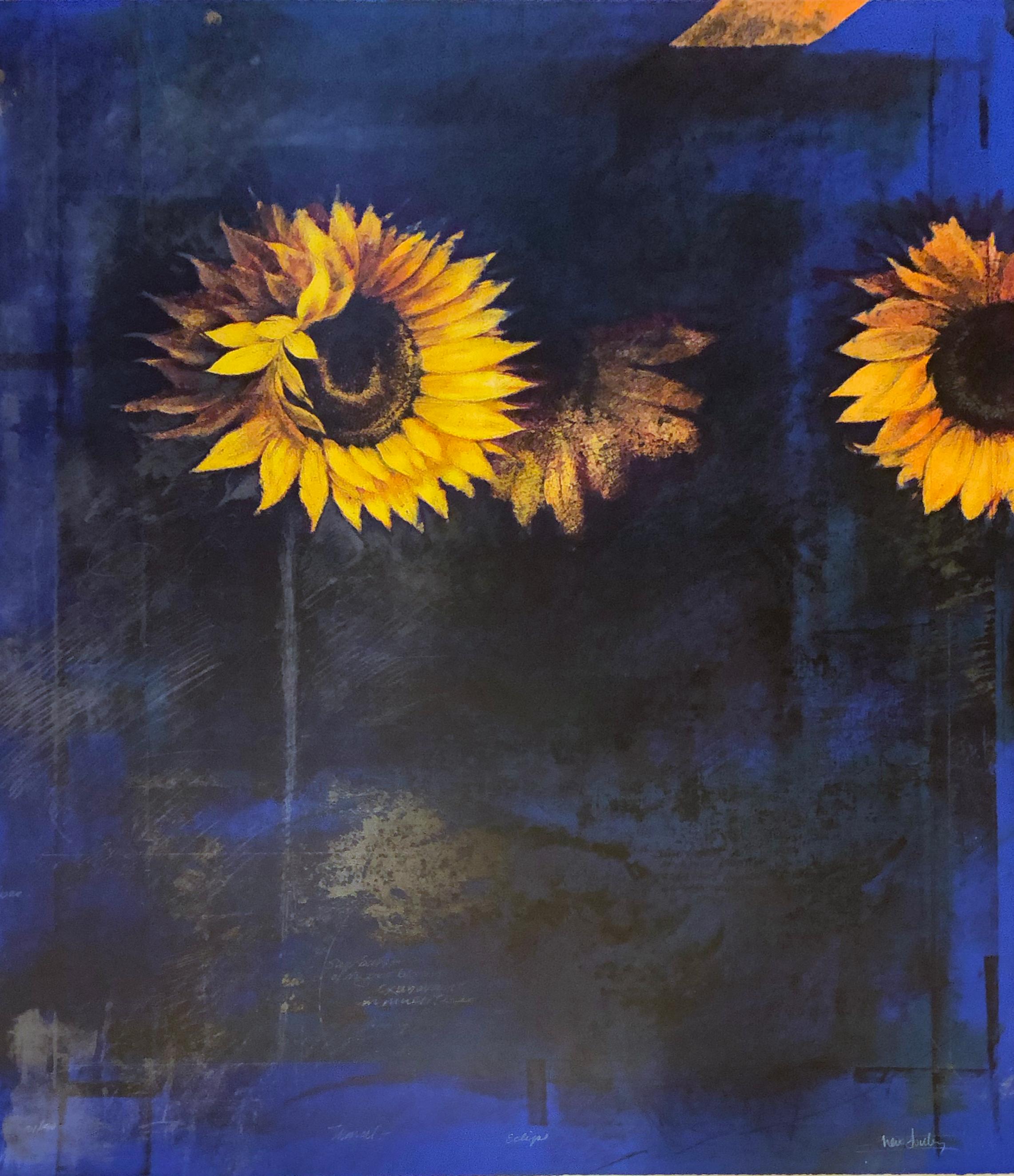 This listing includes two prints by Trevor Southey. Eclipse is a Large botanical print of sunflowers by Trevor Southey. Beautiful blues and yellow predominate in this large print, which also includes some verse written in the plate by the artist.